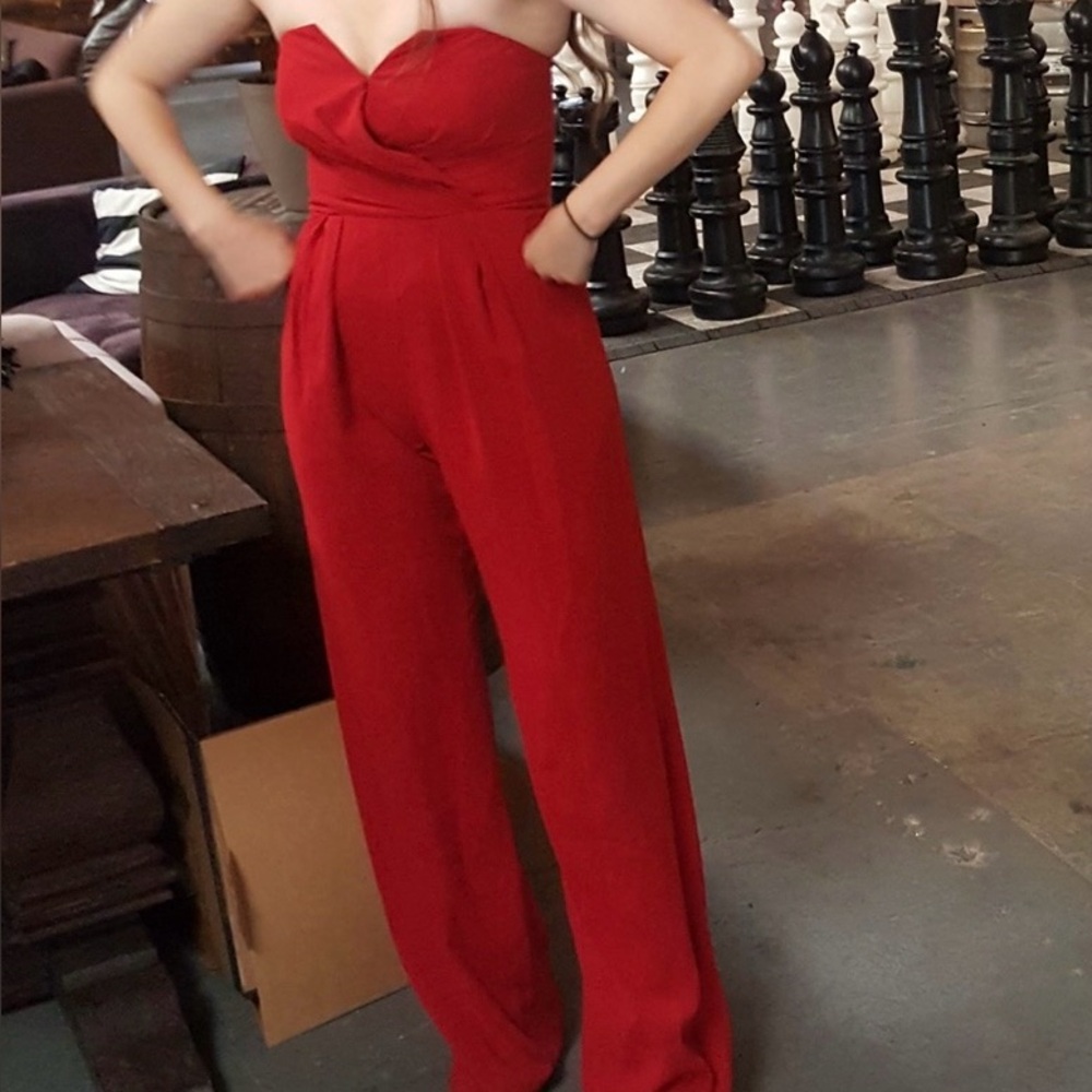 Jill Stuart Red Strapless Wide Leg Jumpsuit - Picture 3 of 8
